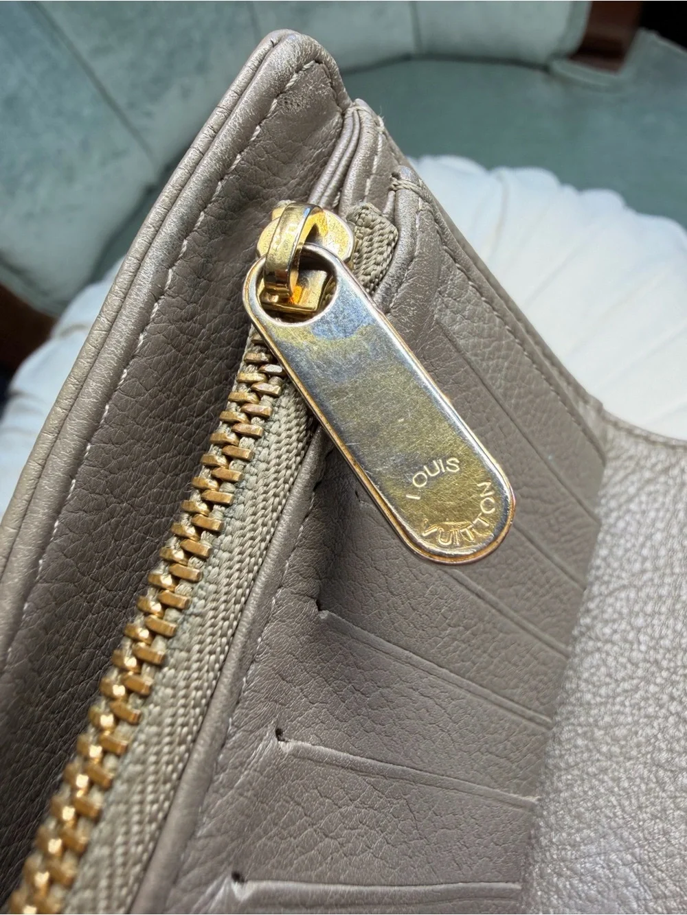 Louis Vuitton Taupe Perforated Monogram Leather Clutch with Gold Lock